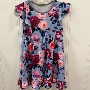Lilac Floral Flutter-Sleeve Kids Dress